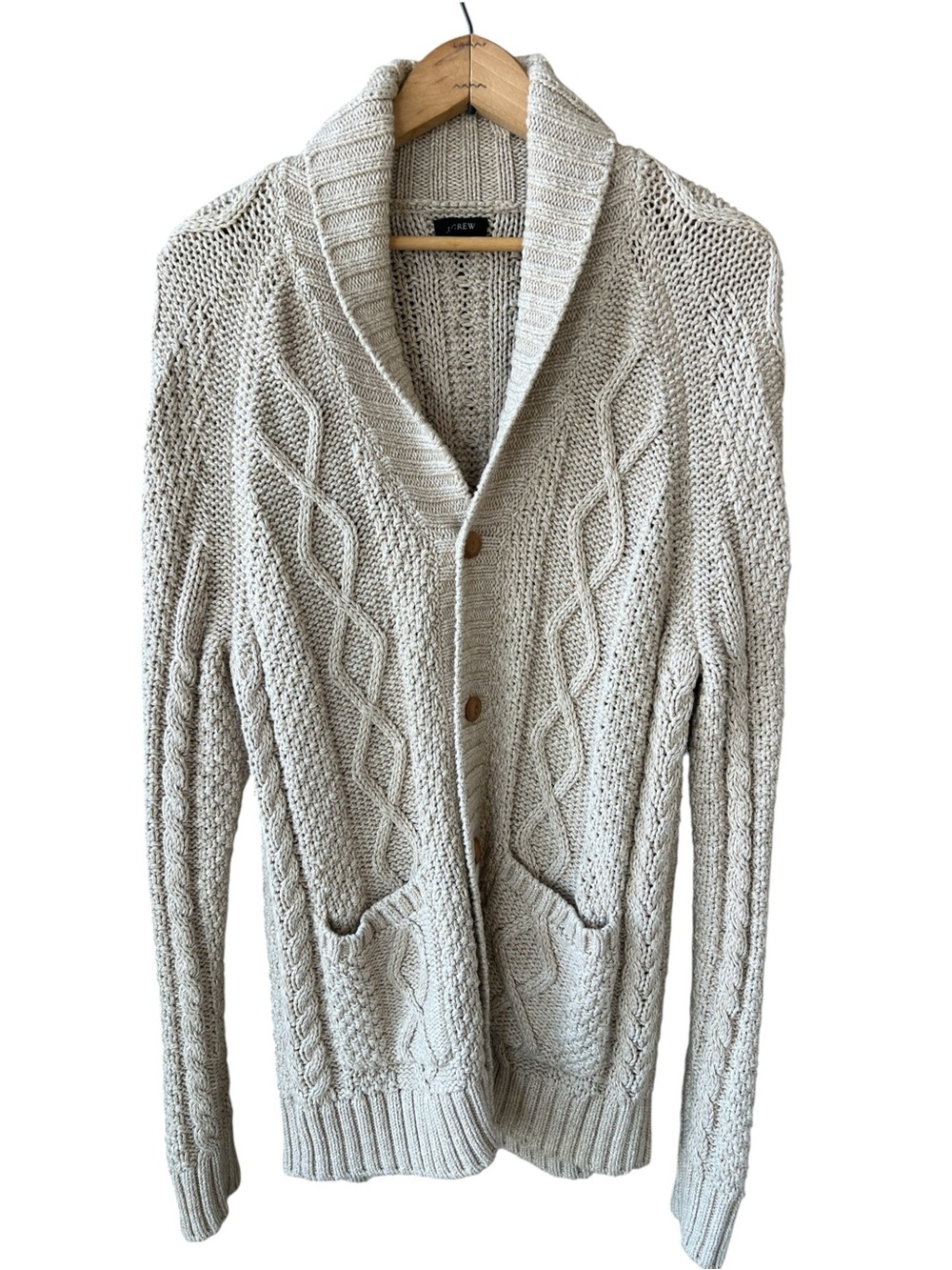 J. Crew Men’s M Cream Heritage Cable Knit Shawl-Collar Cardigan